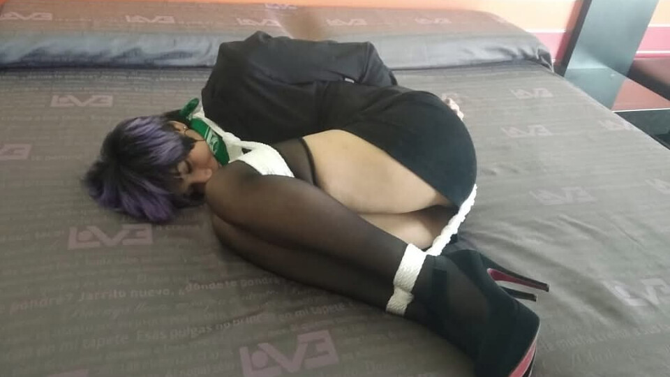 Business woman tied in the hotel room